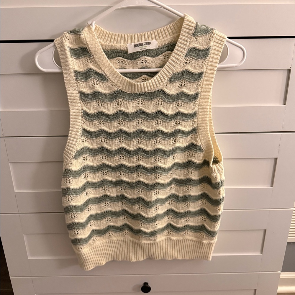Striped Knit Vest in Cream and Green
